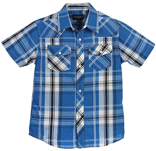 Image of Gioberti Boys Casual Western Plaid Pearl Snap-on Buttons Short Sleeve Shirt
