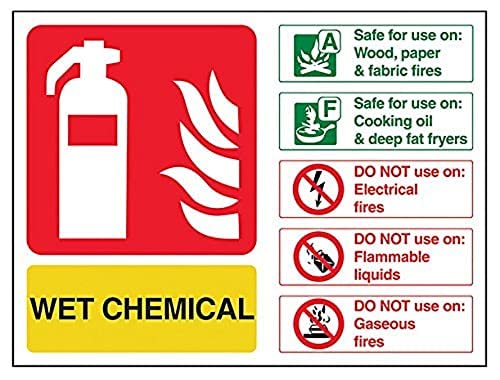 VSafety Wet Chemical Id Fire Extinguisher Sign - Landscape - 200mm x 150mm - 1mm Rigid Plastic