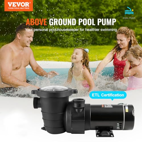 image for VEVOR Above Ground Pool Pump, 1HP, 80 GPM Max. Flow Single Speed Swimm