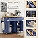 HOMCOM Kitchen Island Cart with Rubber Wood Top, Rolling Kitchen Island Table on Wheels with Drawers, Adjustable Shelves, Spice Rack and Towel Rack for Dining Room, Navy Blue