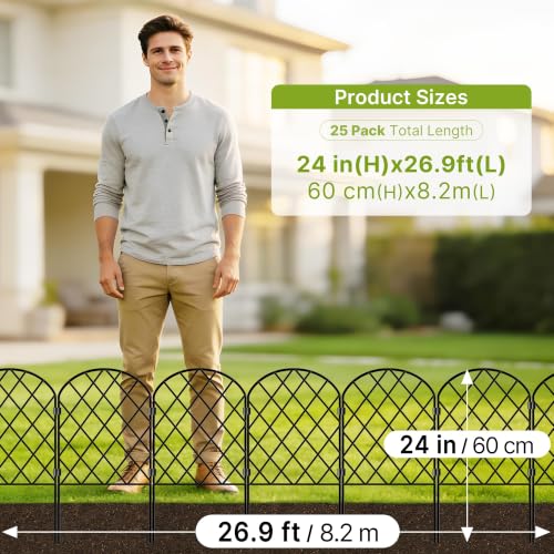 Thealyn Dekorativer Gartenzaun aus Metall (25 Stk., 61x33 cm, L: 8,2 m), grabungsfreier Steckzaun, wetterfest, für den Außenbereich, Beeteinfassung, Rasenkante & Wegbegrenzung (Die Raute)