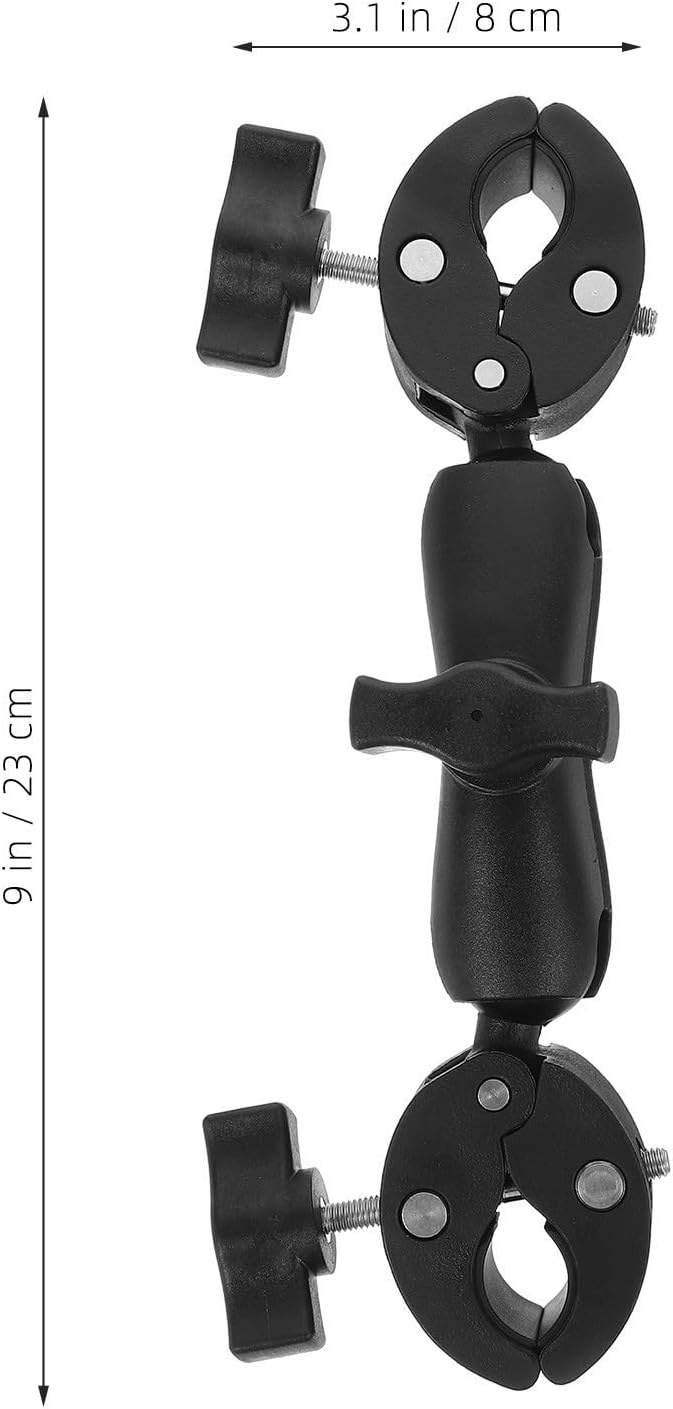 Vaguelly Motorcycle Camera Mount Holder Action Camera Motorcycle Accessory with Dual Clamp Design and 360° Ball Head, Black Plastic for Secure and Stable Hold, Easy to Carry and Store