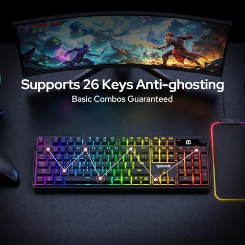 Redragon K526 PRO Wireless RGB Membrane Gaming Keyboard, LED Screen & Knob - 5