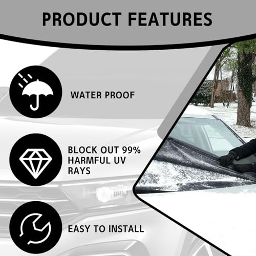 Lonuxi Car Windshield Cover for ice and Snow, Shade Blocks Winter Frost Hail Protector with Side Mirror Covers, Waterproof, Sunshade, Dustproof Windshield Cover for Cars, Trucks, Vans - Thumbnail 6