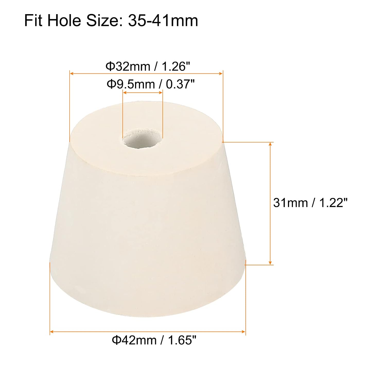 MECCANIXITY Rubber Tapered Plug 32mm to 42mm with Hole Test Tubes Bungs Stopper White for Lab Home 3 Pieces