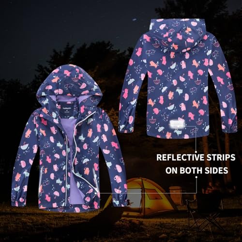 Image of MGEOY Girls Rain Jacket Lightweight Waterproof Hooded Cotton Lined Raincoat Windbreaker for Kids Size 4-12 Years