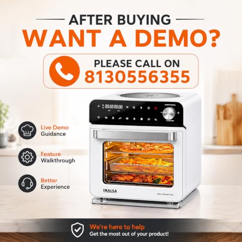 Image of INALSA Air fryer Oven 1700 W(Air Fryer + Steam)|10-in-1 Preset Air fry,Steam,Roast,Ferment,idli,Momos,Sanitize & More|15 L Large Family Size Capacity|Self Clean Function|2 Yr Warranty,Aero Steam Pro