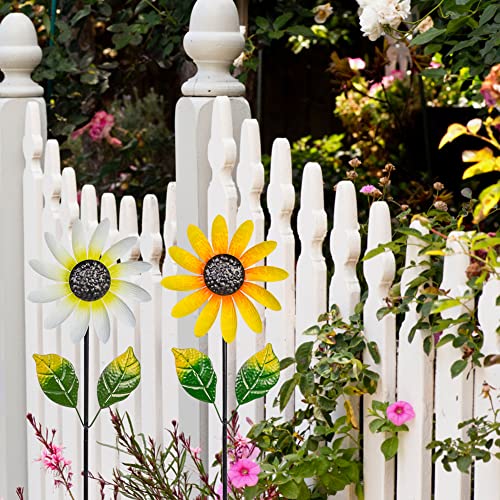 Venniy 2 Pack Garden Wind Spinners,Metal Wind Sculptures Outdoor Windmill Flower Pinwheel Decorations For Yard Lawn Patio Decor(Yellow And White) #TOP4