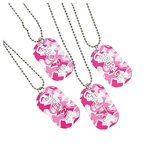 Fun Express - Pink Ribbon Camouflage Dog Tag Necklace - Jewelry - Necklaces - Dog Tag Necklaces - 12 Pieces