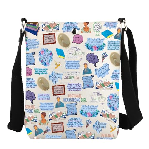 FEELMEM Book Lover - Bolso cruzado inspirado en Jane para mujer, bolso literario clásico de novela obstinada con cita de lectura, beige, size FEELMEM Book Lover - Bolso cruzado inspirado en Jane para mujer, bolso literario clásico de novela obstinada con cita de lectura, beige, size