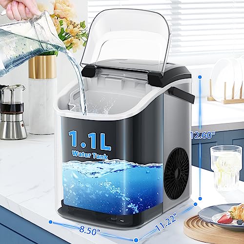 Nugget Countertop Ice Maker With Soft Chewable Ice, 34Lbs/24H, Pebble Portable Ice Machine With Ice Scoop, Self-Cleaning, One-Click Operation, For Kitchen,Office Stainless Steel Silver #TOP2