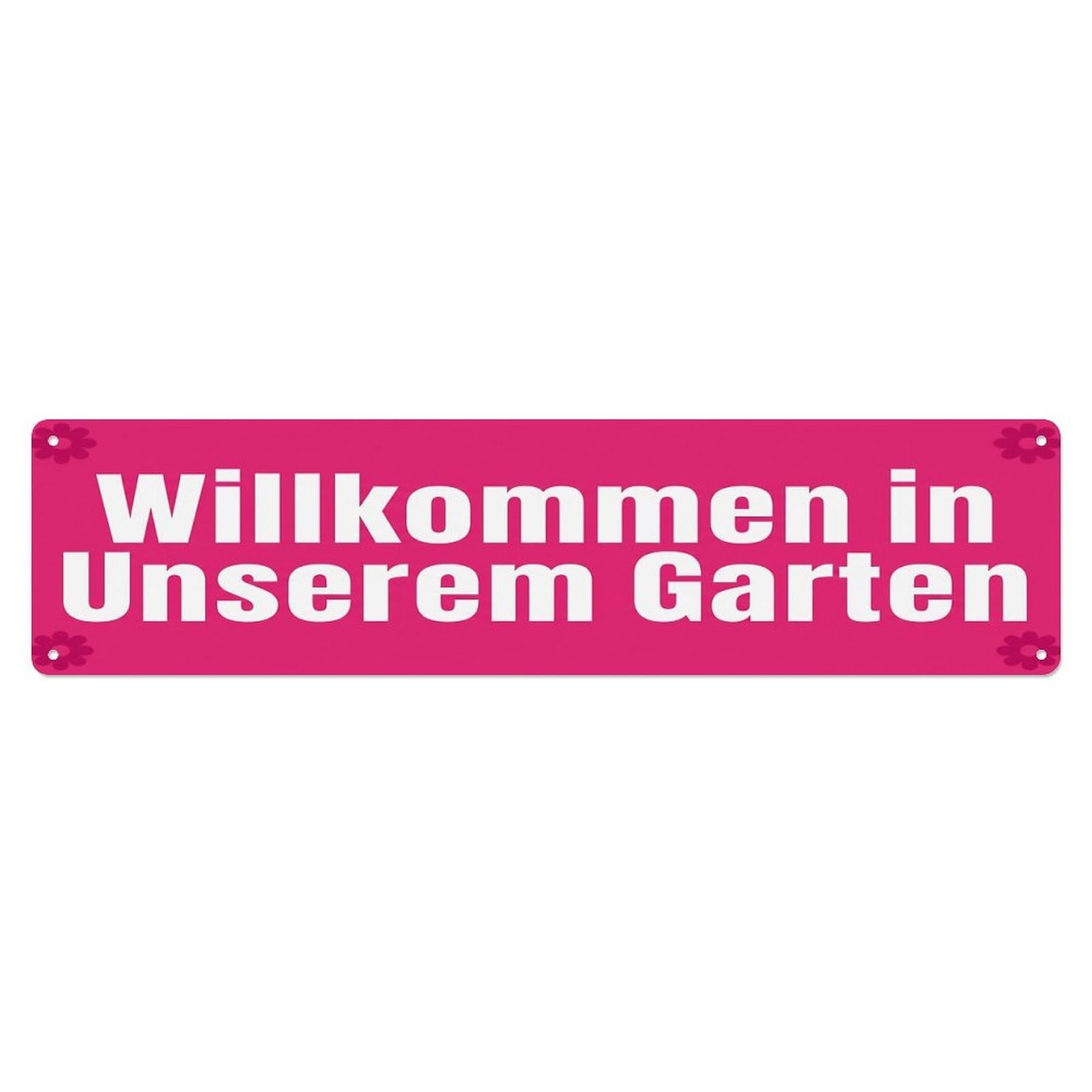 Vintage Welcome to Our Garden Fuchsia Metal Tin Sign