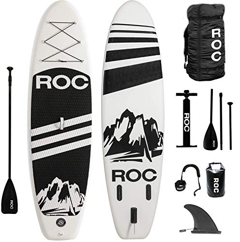 Roc Inflatable Stand Up Paddle Boards W Free Premium SUP Accessories & Backpack, Non-Slip Deck Bonus Waterproof Bag, Leash, Paddle and Hand Pump Youth & Adult (Renewed)