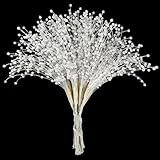 100 Pieces String Pearl Sticks Pearls for Crafts, Artificial Pearls String Beads for Wedding Bridal Flower Bouquet, Wedding Party Table Decor, Corsage, Christmas Garland, DIY Accessories (White)