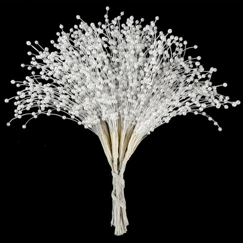 100 Pieces String Pearl Sticks Pearls for Crafts, Artificial Pearls String Beads for Wedding Bridal Flower Bouquet, Wedding Party Table Decor, Corsage, Christmas Garland, DIY Accessories (White)