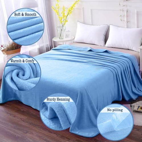 Soft Travel Size Throw for All Season Warm Fuzzy Microplush Lightweight Thermal Fleece Summer Autumn Fall Winter Spring Blankets for Bed Couch Sofa,50x60 Inches,Washed Blue - Thumbnail 2