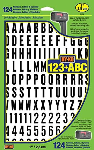Hy-Ko Products MM-6 Self Adhesive Vinyl Numbers and Letters 1" High, Black & White, 124 Pieces
