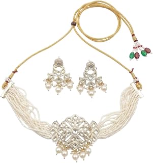 INNOVATE ART IMPEX Traditional Kundan Style White Beaded Choker Necklace Set with Matching Earrings | Multi-Strand Pearl I... Price In India
