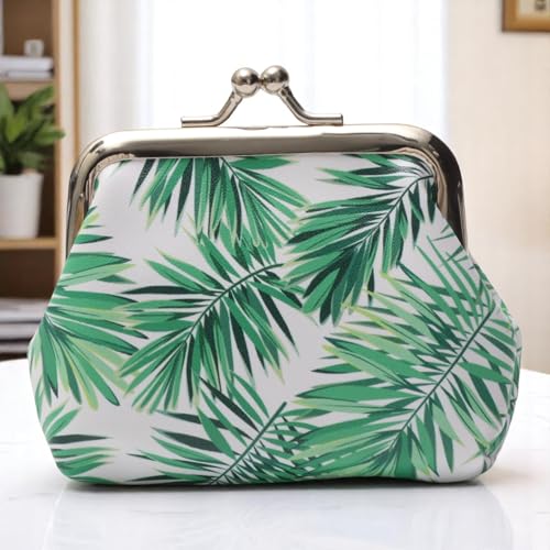1Pcs Pouch Wallet Palm Leaf Snap Wallet PU Leather Green White 9x8cm