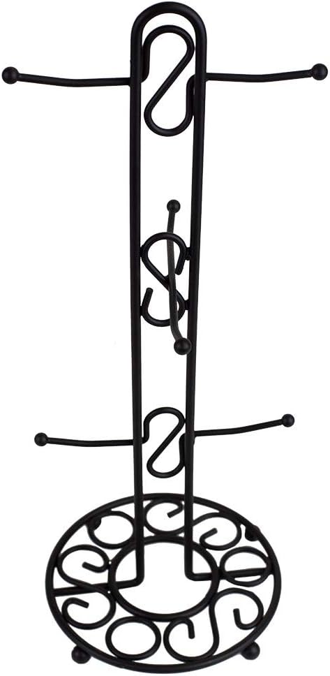 Home Basics Scroll Collection Steel Mug Tree, Black | Holds 6 Mugs | Tilted Branches | Sturdy Steel Design