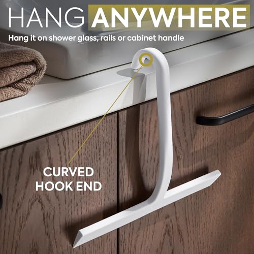 Image of GUTEWERK Shower Squeegee for Glass Doors - Bathroom Squeegee for Shower Glass & Tile Walls, Streak-Free & No-Squeak Silicone Blade, Stainless Steel Core, Hang Hook + Suction Cup, White, 10 Inch
