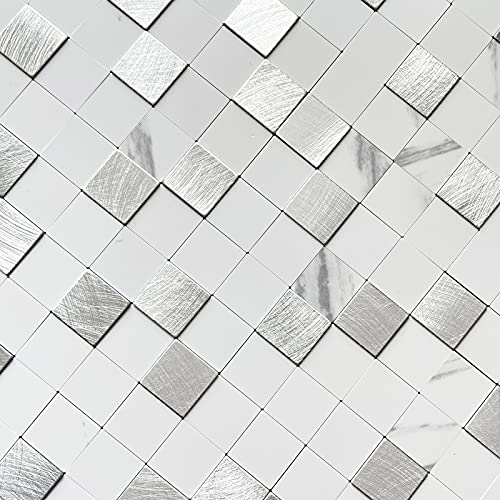 BeNice Peel and Stick Backsplash for Kitchen Mosaic Tile Backsplash Tile, Adhesive Wall Tile Stickers Peel and Stick Bathroom Tile Shower Tile Waterproof (10sheets, White)