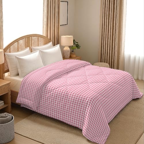 Image of MORADO Glace Cotton AC Comforter /Blanket /Quilt for Double Bed | Ultra Soft & Lightweight | All Season Reversible Comforter | Cozy Bedding for Home & Hotel | Size 90x100 Inches,White Pink Check,Double