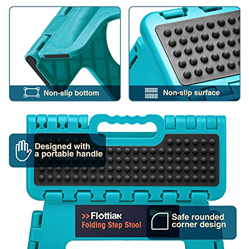 Image of Flottian 13 inch Folding Step Stool for Adults and Kids Holds Up to 300 lbs,Non-Slip Folding Stools with Handle, Compact Plastic Foldable Step Stool for Bathroom,Bedroom, Kitchen Ocean Blue,1PC