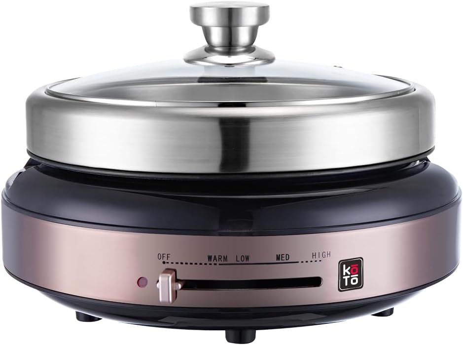 KOTO 4L Electric Hot Pot with Detachable 304 Stainless Steel Pan, Tabletop Cooker with Even Heating Plate, 3 Heat Settings, Large Capacity for Shabu-Shabu, Sukiyaki, Boil & Simmer – Rose Gold
