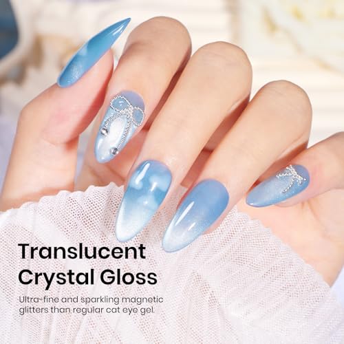 Image of Beetles Cat Eye Gel Nail Polish Set, 6 Colors Jelly Pink Translucent Pastel Blue Purple Orange Green Glass Cat Eye Sheer Gel Polish Kit Soak Off UV Lucite Collection Manicure Gifts for Women