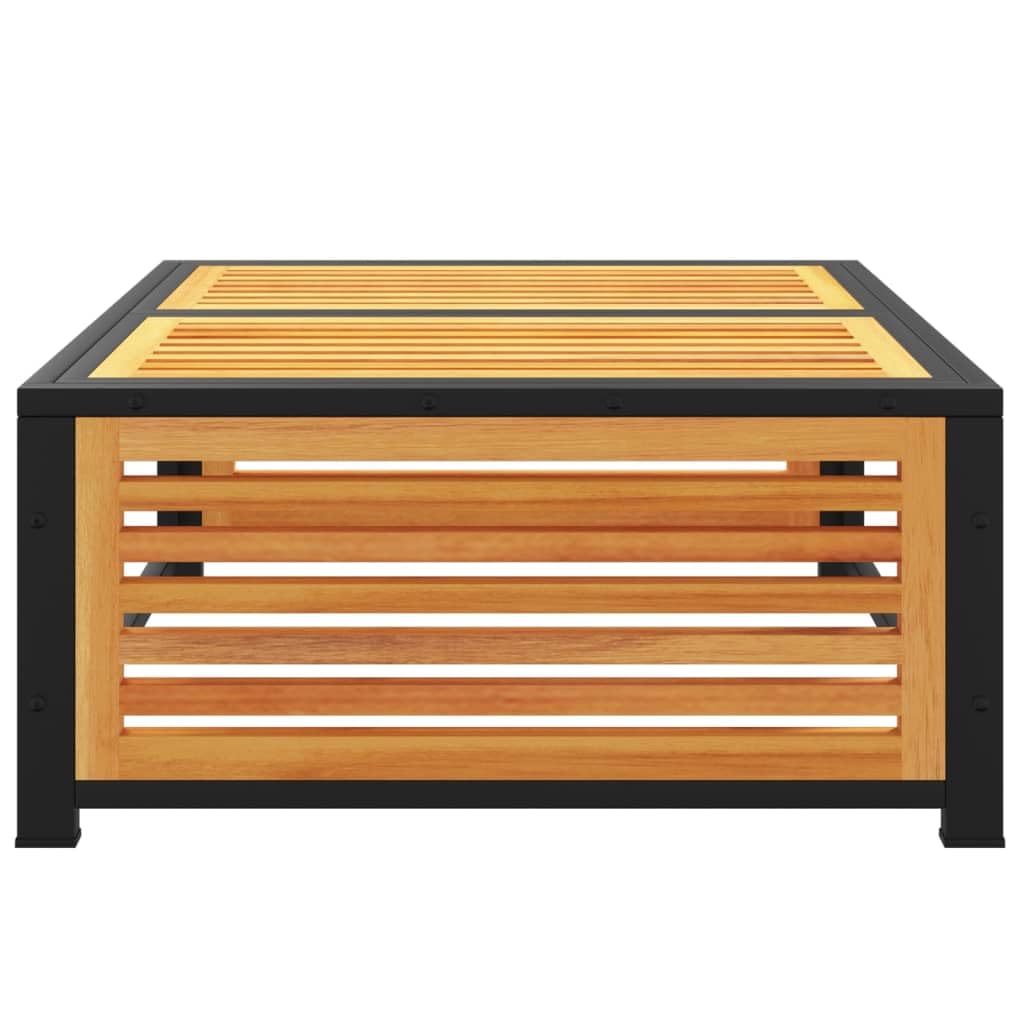 Mesa de jardín de madera maciza de acacia, 68 x 68 x 30 cm, con marco de acero pulverizado, resistente a la intemperie y estable, ideal para relajarse y sentarse en el exterior