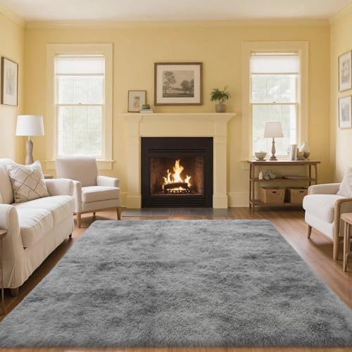 FREOSEN Tapis Salon Chambre Gris 160 x 230 cm à Poils Longs Tapis de Chambre Descente de lit Moelleux Tapis Doux Poils Longs pour Salon Chambre Canapé