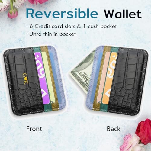 Custom Credit Card Holder Women Reversible, Personalized Luxury Vegan Leather Slim Wallet, Name Initial Monogram Minimalist Thin Front Pocket Wallet, Birthday Christmas Thanksgiving Gift for Dad Mom3