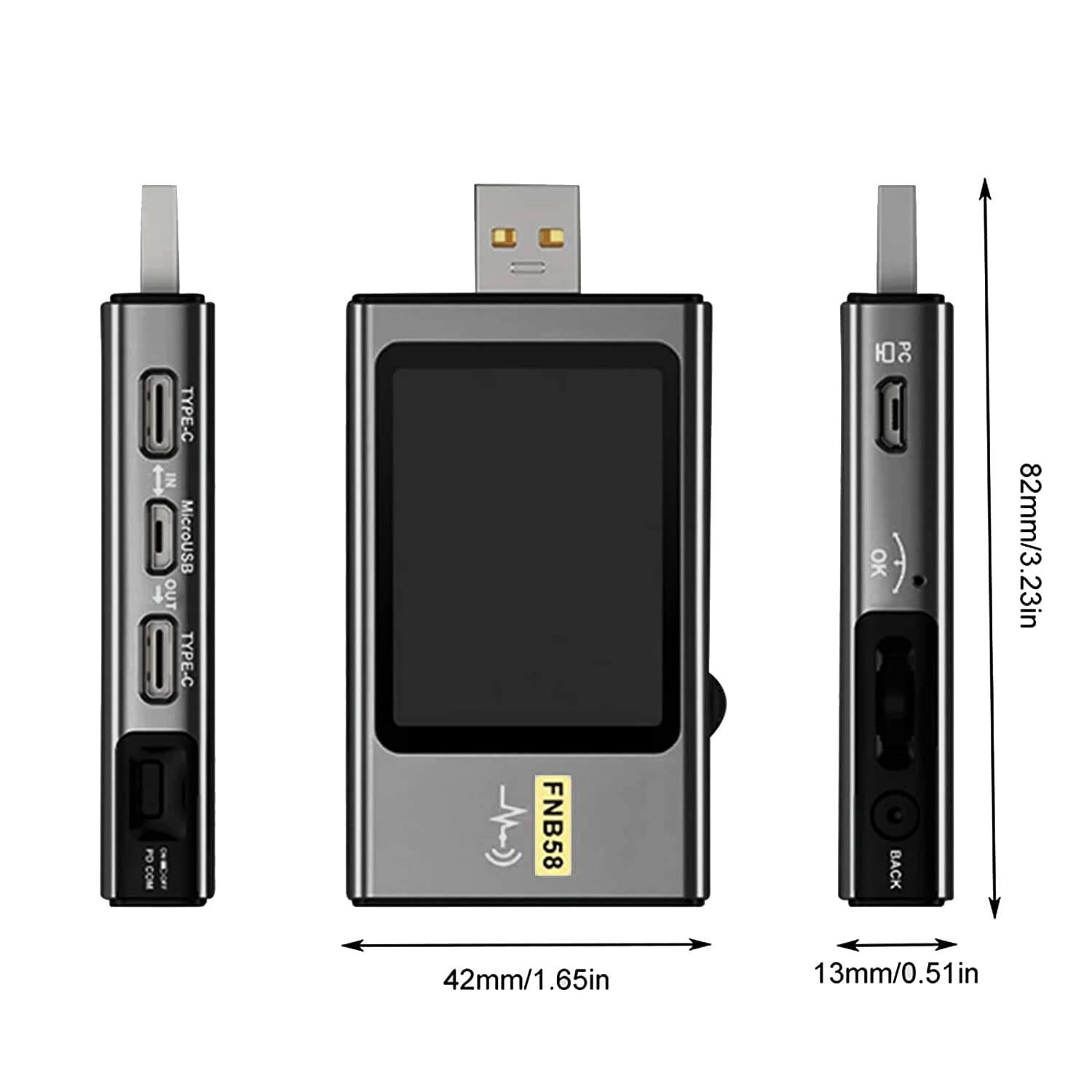 FNB58 Testeur USB, Testeur de de VoltmèTre NuméRique USB Type-C Protocole de Charge PD DéTection de DéClenchement Max 7A