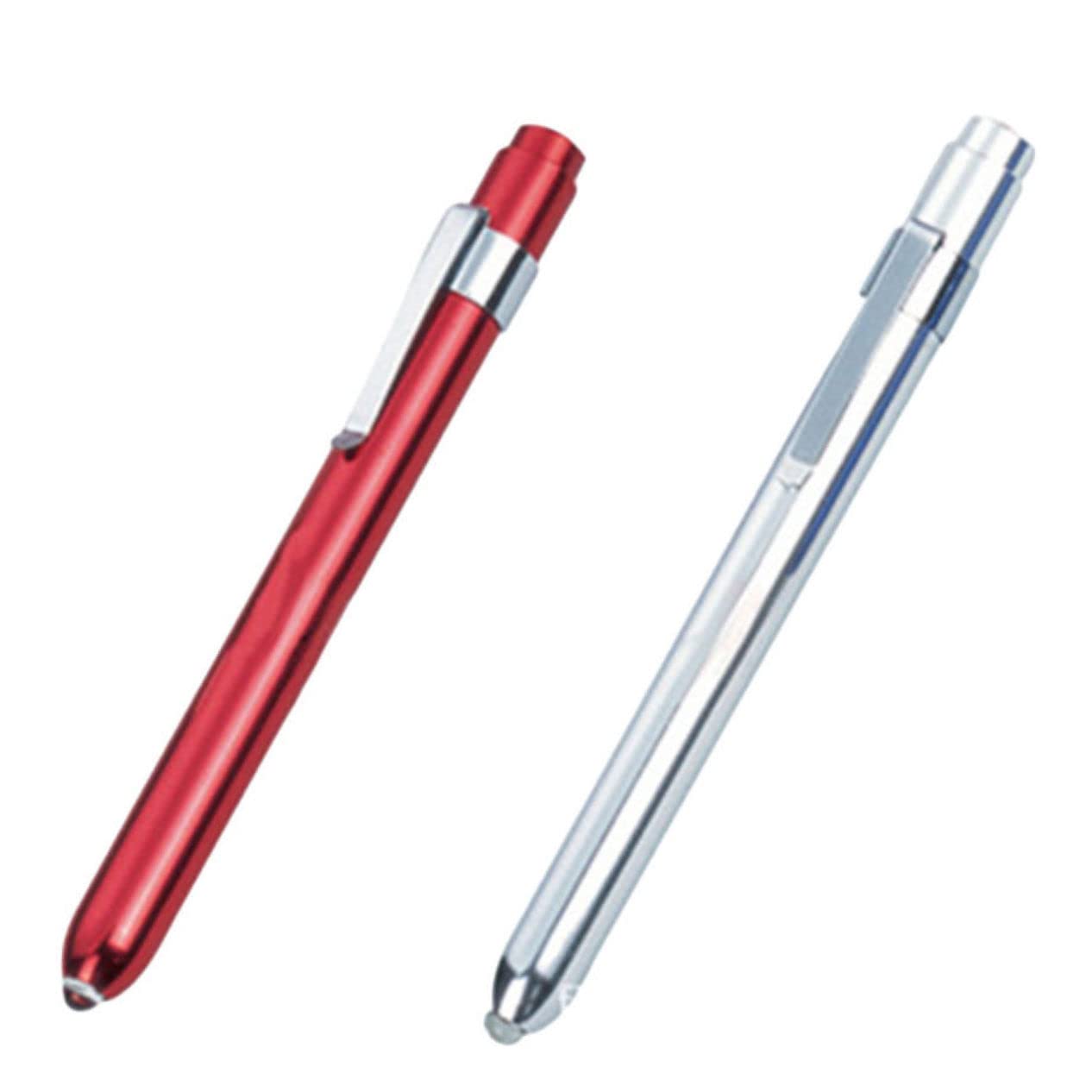 HEALLILY Nurses Pen Light Set 2pcs Medical Pen Light with Pupil Gauge Red Silver for Doctors and Nurses