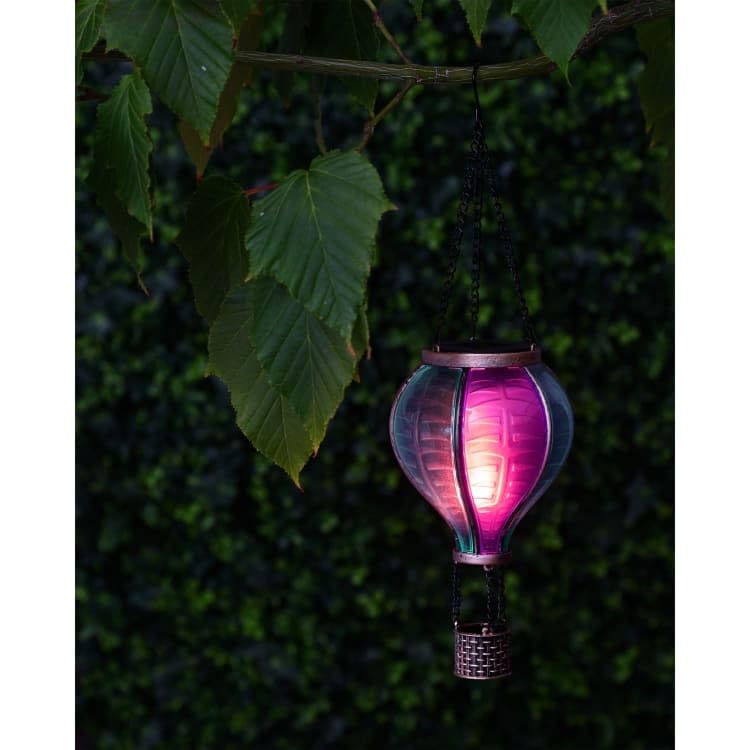 New Solar Hot Air Balloon Light – Colorful Outdoor Garden Decor, Blue & Pink Flame Effect Glow, Solar-Powered Lantern with Rechargeable Battery, Perfect for Yard, Patio, and Outdoor Spaces A-73
