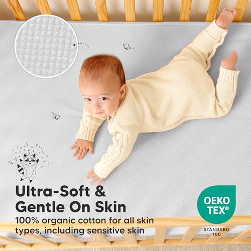 Image of 2-Pack Waterproof Crib Mattress Protector Cover Fitted - Quiet Baby Crib Mattress Pad Sheets, 52 inch x 28 inch Soft Quilted Cotton Baby Sheet, Machine Washable, Easy Fit, Durable (Pearl Gray /Quin)