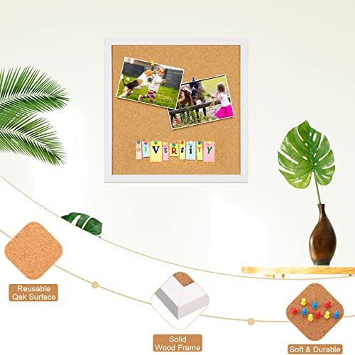 8 Packs Cork Bulletin Board With Frame, Decorative Linen Bulletin Corkboard Small Push Pin Board With 32 Push Pin 16 Clips For Office School Home Wall Picture Photo(White,Square) #TOP2