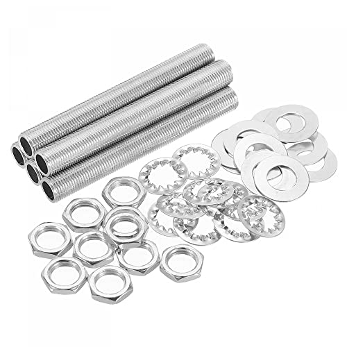 sourcing map 8cm Tige Filetée Creuse pour Lampe Trousse avec Encoches Écrous Rondelles 1/8IP Filetage Fixations Assortiment pour Luminaire Plafonnier...