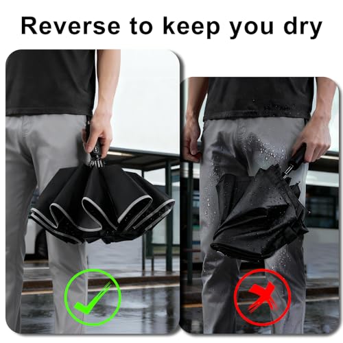 Lejorain Folding Reverse LED Umbrella - Upside Down Reflective Umbrellas Compact Inverted Travel Windproof Umbrella Auto Open Close for Rain — view 4