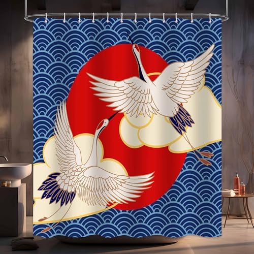 Toplara Japanese Shower Curtain, Oriental Crane Shower