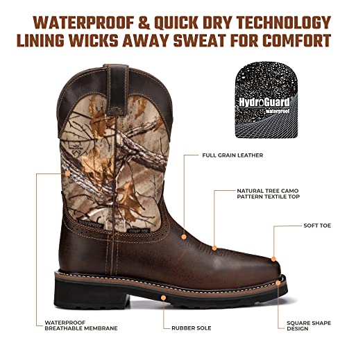 Image of Golden Fox 11 inch Waterproof Square Toe Composite Toe Pull-On Western Work Boot Lightweight Outsole Industrial