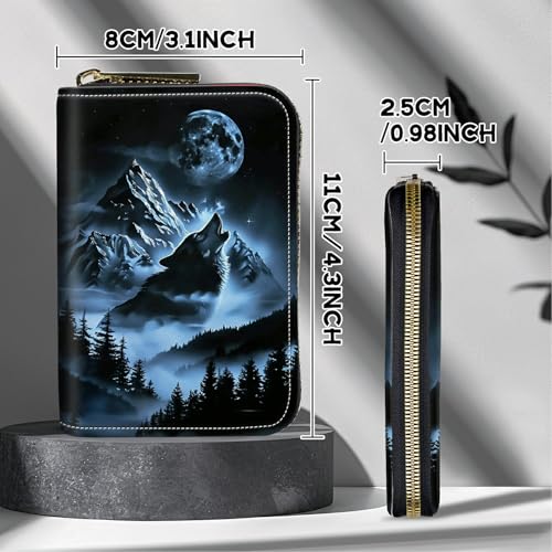 Image of Cute Credit Card Holder with Zipper, Abstract Lone Wolf RFID-Blocking Card Case Small Wallet for Women Men, Multi-slot Card Organizer Case Travel Accordion Wallet
