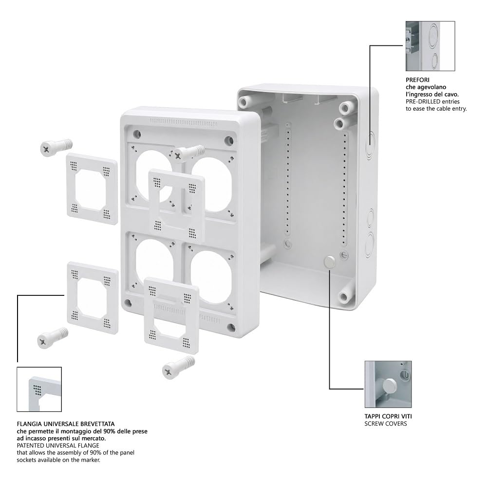 ROSI - Quadro vuoto Industriale con flangia universale per 6 Prese Industriali in abs da Distribuzione e Cantiere IP65 uso esterno Made in Italy Rosi professionale Made in Italy Rosi [18.3011]