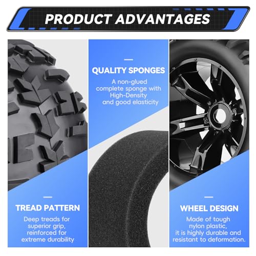 AllinRC Pre-Glued Monster Truck Wheels and Tires with 17mm Hex Hubs for 1/8 Scale Brushless Traxxas E-Revo Maxx Redcat Landslide XTE (4PCS)