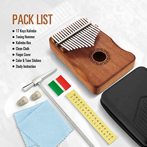 Mifoge Kalimba Thumb Piano 17 Keys With Mahogany Wood,Mbira,Finger Piano Builts-In Waterproof Protective Box, Easy To Learn Portable Musical Instrument,Gift For Kids Adult Beginners (Mahogany) #TOP3