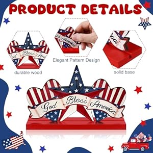 Wenqik 6 Pcs Memorial Day Wooden Table Decorations Patriotic Wood Tabletop Sign Centerpiece Rustic 4th of July Decorations for Office Desk Farmhouse Home Kitchen Tiered Tray Decor Shelves Table Decor