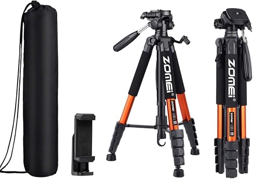 74" Lightweight Camera Tripod Holder for DSLR SLR Camera, Portable Tall Tripod Stand with Carry Bag & Phone HolderOrange
