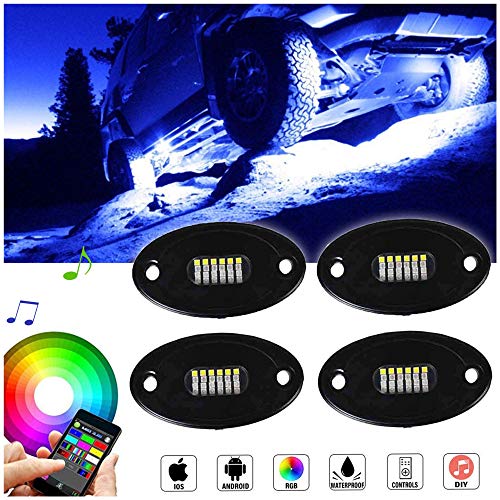 NBWDY Kits de luz LED Rock 4 Pods, luzes de poço de roda neon multicoloridas, kits de luz Underglow