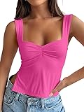 Trendy Queen Womens Crop Tank Tops Cute Backless Tops Going Out Outfits Y2k Summer Clothes for Teen Girls, HotPink, Small